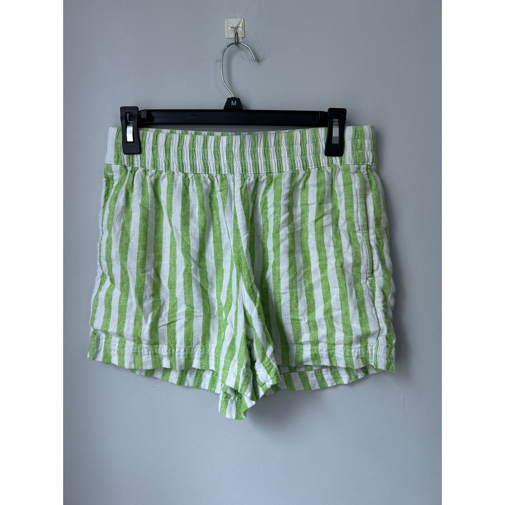Old Navy Green White Striped Linen Blend Comfort Waistband Shorts Small